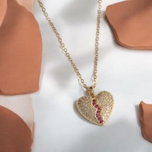 Reiz Zirkon Taşlı Gold Renk Kalp Temalı Çelik Kolye