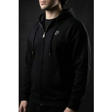 Liber Lb Logolu Siyah Fermuarlı Hoodie Oversize Şardonlu Sweatshirt Hırka
