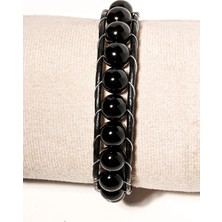 Moncuk Design Yuvarlak Taşlı Siyah Erkek Bileklik - Sevgililer Günü Hediyesi