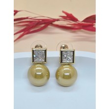 Açık Haki Renkli Top Inci Küpe