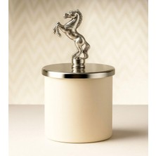 Vena Mum Vena Gümüş At Figürlü Kapaklı Krem Bardaklı Vanilya Kokulu Mum