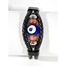 Moncuk Design Nazar Boncuklu Siyah Erkek Bileklik - Sevgiliye Hediye