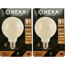 (2 Adet) Heka 9W (67W) 3000K (Sarı Işık) E27 Duylu (Kalın Duy) LED Glop G95 Ampul