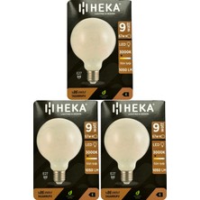 (3 Adet) Heka 9W (67W) 3000K (Sarı Işık) E27 Duylu (Kalın Duy) LED Glop G95 Ampul