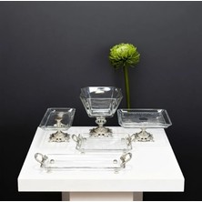 Çnr Home Collection 5 Parça Döküm Ayaklı Cam Servis Seti Gümüş