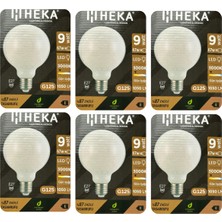 (6 Adet) Heka 9W (67W) 3000K (Sarı Işık) E27 Duylu (Kalın Duy) LED Glop G125 Ampul