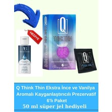 Aşkın Deposu Q Think Thin Ekstra Ince ve Vanilya Aromalı Kayganlaştırıcılı Prezervatif 6'lı Paket Ekstra 50 ml Süper Jel Hediyeli