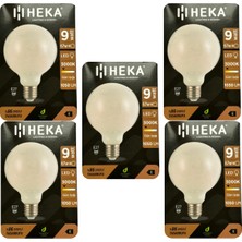 (5 Adet) Heka 9W (67W) 3000K (Sarı Işık) E27 Duylu (Kalın Duy) LED Glop G95 Ampul