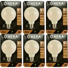 (6 Adet) Heka 9W (67W) 3000K (Sarı Işık) E27 Duylu (Kalın Duy) LED Glop G95 Ampul
