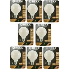 (8 Adet) Heka 9W (67W) 3000K (Sarı Işık) E27 Duylu (Kalın Duy) LED Glop G125 Ampul