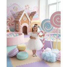 Butik Happy Kids Kız Çocuk Balon Kollu Şifon Beyaz  Abiye Elbise Taç Hediyeli 1-5 Yaş