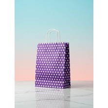e ERTA Mor Benekli Kraft Çanta 25X31 cm 25 Adet Hediye Poşeti , Hediye Paketi Puantiyeli Kraft Kağıt Çanta