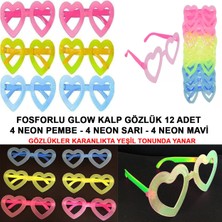 Kuzgun Ticaret Fosforlu Kalp Model Glow Parti Gözlüğü Karanlıkta Yanan Gözlükler 12 Adet