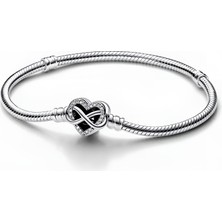 KFS Pandora Moments Işıltılı Sonsuzluk Kalp Tokalı Yılan Zincir Bileklik 925 Ayar Gümüş