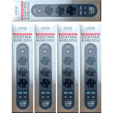 (5 Adet) Ars 3 Lü Priz 2 Metre Isıya Dayanıklı Termal Akım Korumalı 2 Typec + 2 USB