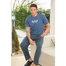 Pijamoni Bisiklet Yaka Kısa Kollu Erkek Lacivert Pijama Takımı