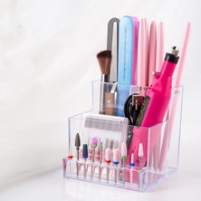 Aba Nails 3 Gözlü Masa Üstü Organizer Manikür Aletleri Kalemlik Fırçalık ve Freze Uç Organizer Şeffaf