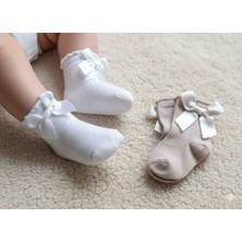 Pure Baby Natura 3 Çift Kız Bebek Çorabı, Fiyonk, Dantel, Brode Detaylı