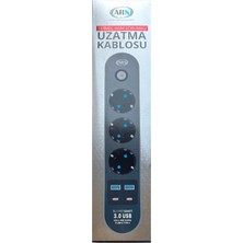 (1 Adet) Ars 3 Lü Priz 2 Metre Isıya Dayanıklı Termal Akım Korumalı 2 Typec + 2 USB