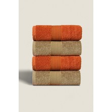 Ellaline 4'lü El Yüz Havlusu Seti %100 Pamuk Sertifikalı Banyo | Mutfak | Çeyizlik 50X90CM Turuncu Bej