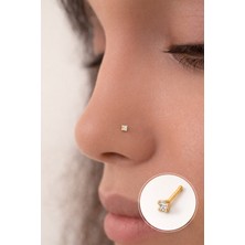 Sacce Scarves & Accessories 316 L Çelik 2 mm Tektaş Hızma Burun Piercingi Gold Renk Zirkon Özellikli