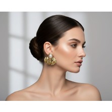 Gold Yelpaze Model Çelik Küpe