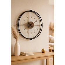 Wallover Design Büyük Boy Jumbo Bej/ceviz Kırılmaz Camlı (Tamperli) Sessiz Metal (Paslanmaz) Duvar Saati 55X55