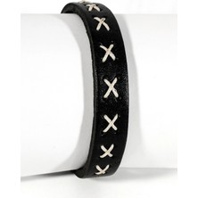 Moncuk Design Beyaz Ip Işlemeli Siyah Erkek Bileklik - Sevgililer Günü Hediyesi