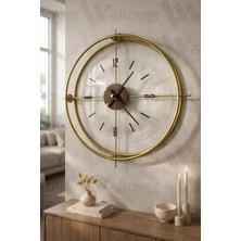 Wallover Design Büyük Boy Jumbo Bej/ceviz Kırılmaz Camlı (Tamperli) Sessiz Metal (Paslanmaz) Duvar Saati 55X55