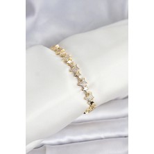 Skygo Pirinç Gold Renk Vıp Seri Yıldız Model Zirkon Taşlı Kadın Bileklik