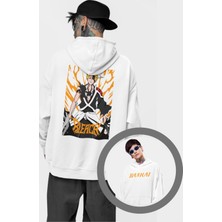 Fuddy Moda Oversize Bleach Ichigo Kurosaki Sırt Baskılı Kapüşonlu Sweatshirt, Unisex Anime Temalı Hoodie