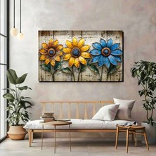 Vintage 3D Çiçek Kanvas Tablo – Renkli Dekoratif Duvar Sanatı