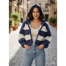A&D Handmade El Örgüsü Puffy Kapüşonlu Crop Kadın Hırka