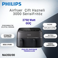 Philips Airfryer 3000 Serisi NA350/00 Çift Hazneli 9 Lt Yağsız Fritöz + Hassas Mutfak Tartısı Hediye