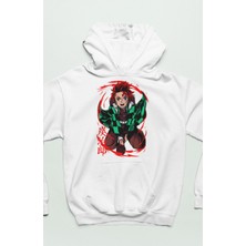 Fuddy Moda Unisex Tanjiro Kmado Baskılı Kapüşonlu Sweatshirt, Oversize Demon Slayer Anime Temalı Hoodie