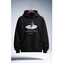 Fuddy Moda Unisex Oversize But Why Nihilist Yalnız Penguen Baskılı Kapüşonlu Sweatshirt