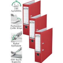 ArtMaster Büro Klasörü Kırmızı Geniş 3 Adet Plastik Geniş Kırmızı Klasör Halkalı Paslanmaz Çelik Klipsli Ofis Büro