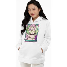 Fuddy Moda Unisex Mitsuri Kanroji Baskılı Kapüşonlu Sweatshirt, Oversize Kimetsu No Yaiba Wiki Anime Hoodie