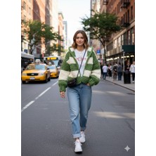 A&D Handmade El Örgüsü Puffy Kapüşonlu Crop Kadın Hırka