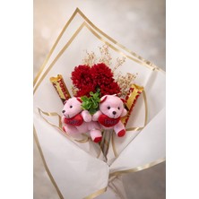 Sevgililer Günü Hediyesi, Çiçek Buketi Içinde Çiçek Çikolata Ayıcık