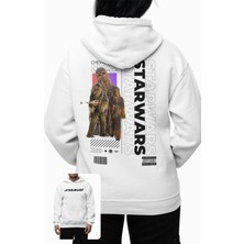 Fuddy Moda Unisex Chewbacca Sırt Baskılı Kapüşonlu Sweatshirt, Oversize Star Wars Temalı Hoodie