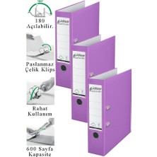 ArtMaster Büro Klasörü Lila Geniş 3 Adet Plastik Geniş Lila Klasör Halkalı Paslanmaz Çelik Klipsli Ofis Büro