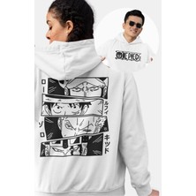 Fuddy Moda Oversize One Piece Karakterleri Sırt Baskılı Kapüşonlu Sweatshirt, Unisex Anime Temalı Hoodie