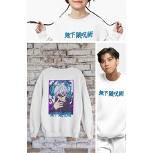 Fuddy Moda Unisex Oversize Jujutsu Kaisen Gojo Sırt Baskılı Bisiklet Yaka Kapüşonsuz Anime Sweatshirt