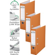 ArtMaster Büro Klasörü Turuncu Geniş 3 Adet Plastik Geniş Turuncu Klasör Halkalı Paslanmaz Çelik Klipsli Ofis Büro