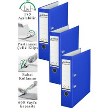 ArtMaster Büro Klasörü Mavi Geniş 3 Adet Plastik Geniş Mavi Klasör Halkalı Paslanmaz Çelik Klipsli Ofis Büro