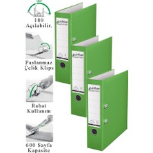 ArtMaster Büro Klasörü Yeşil Geniş 3 Adet Plastik Geniş Yeşil Klasör Halkalı Paslanmaz Çelik Klipsli Ofis Büro