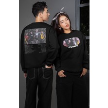 Fuddy Moda Unisex Oversize Blackpink Jump Sırt Baskılı Bisiklet Yaka Kapüşonsuz Sweatshirt