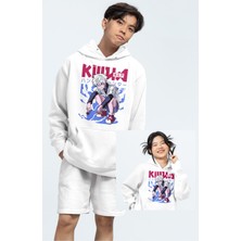 Fuddy Moda Unisex Killua Yazılı Kapüşonlu Sweatshirt, Oversize Hunter x Hunter Anime Baskılı Hoodie