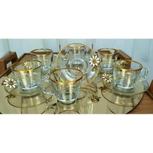 Çnr Home Collection Paşabahçe Vela Fincan Takımı 12 Parça  6 Kişilik Papatyalı Yaldızlı Hediyelik Çeyizlik